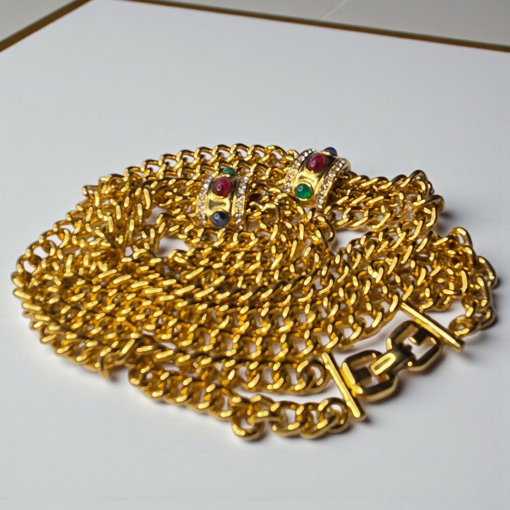 GIVENCHY Vintage Jewels of India Chunky Double Strand Jeweled Chain Necklace - Picture 4 of 8